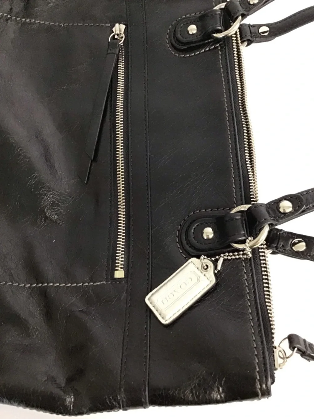 COACH LG POPPY  Black Distressed Look LEATHER Tote Shoulder
